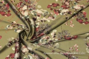 Ткань армани шелк «цветы» цвет хаки